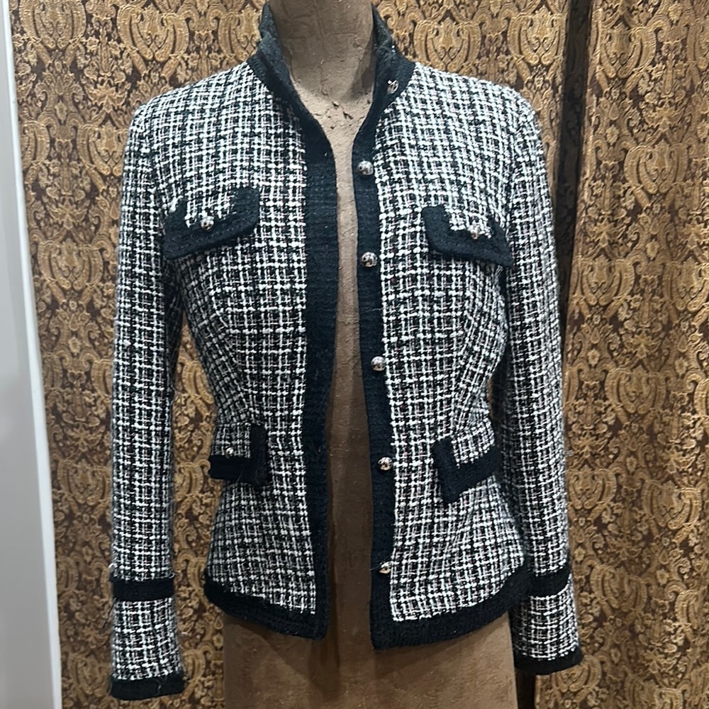 White House Black Market Black and White Checkered Blazer with Black Trim